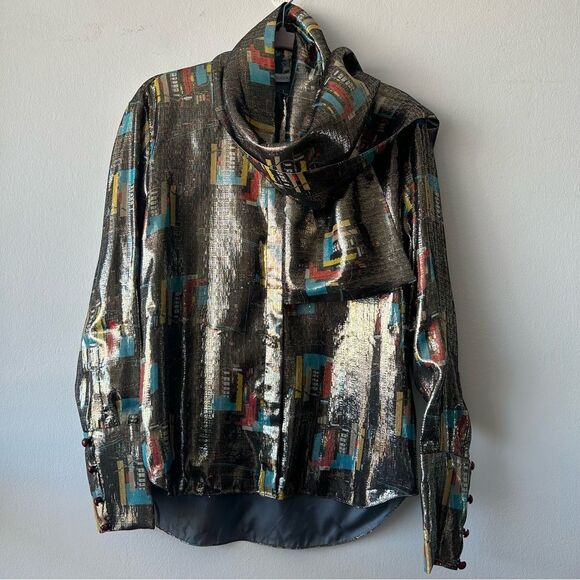 J.W.Anderson Shimmering Silk Blouse with abstract cityscape pattern - Picture 3 of 14